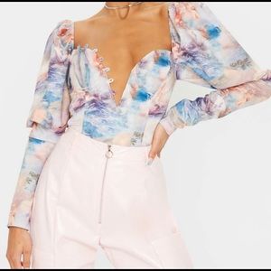 Light Blue Renaissance Puff Sleeve Loop Crop Top